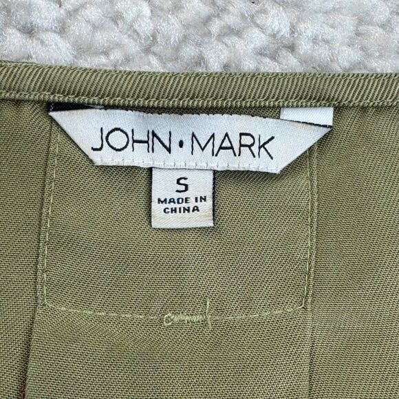 John Mark Olive Green Floral Embroidered Blouse Ruffle Bell Sleeve - Picture 3 of 9